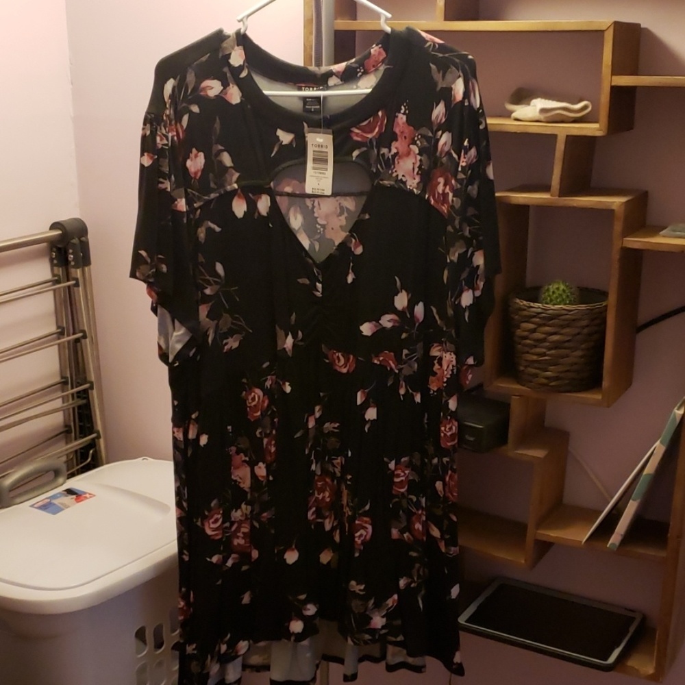 Black Shirt with a Floral Pattern